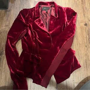 VINTAGE BCBG Max Azria Jacket Womens Ruby Red Velvet Fitted Blazer Size Small